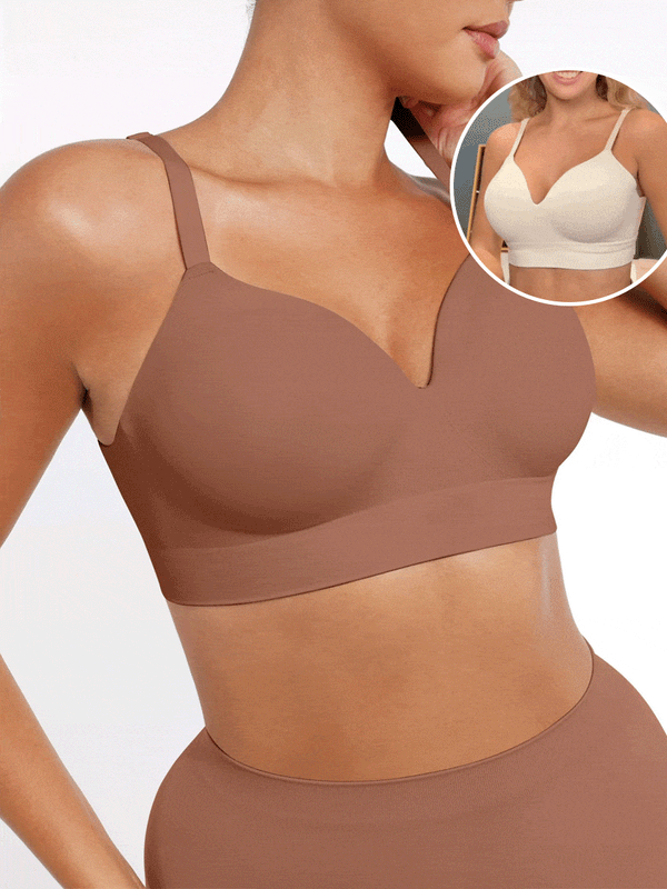 Everenza Eva Wireless Push-Up Support Bra — Foam Cups & Adjustable Band – Light Brown