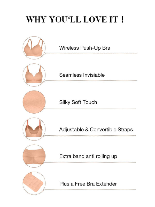 Everenza Eva Wireless Push-Up Support Bra — Foam Cups & Adjustable Band – Light Brown