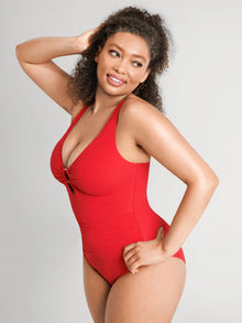 Everenza Coco Sculpt One-Piece Swimsuit — Deep V-Neck – Rust Red