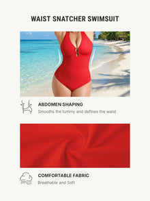 Everenza Coco Sculpt One-Piece Swimsuit — Deep V-Neck – Rust Red