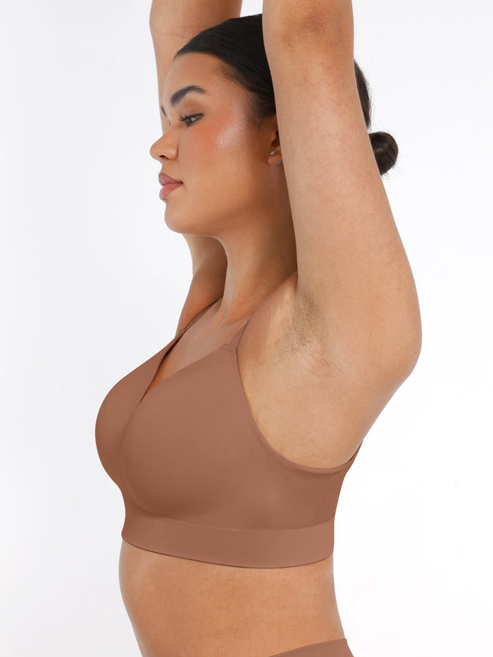Everenza Eva Wireless Push-Up Support Bra — Foam Cups & Adjustable Band – Light Brown