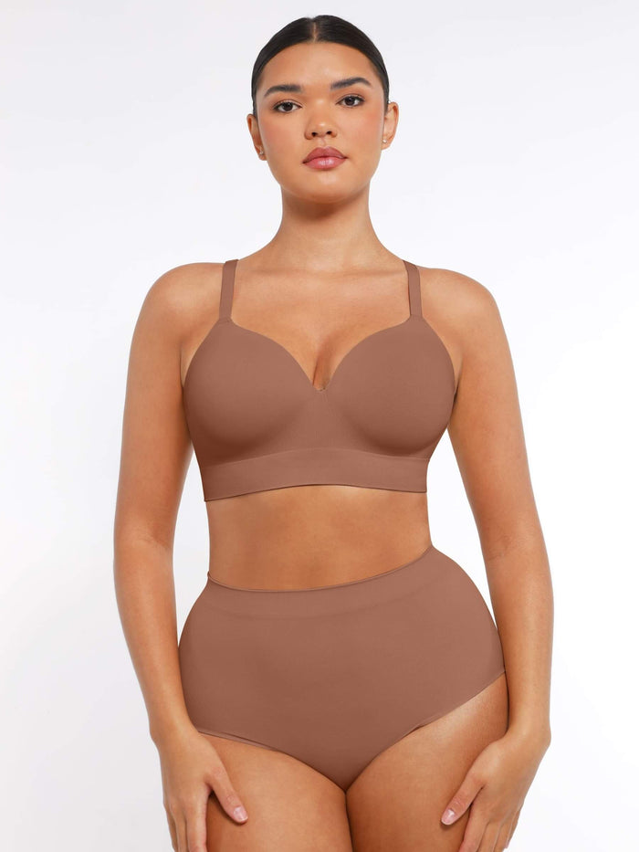 Everenza Eva Wireless Push-Up Support Bra — Foam Cups & Adjustable Band – Light Brown