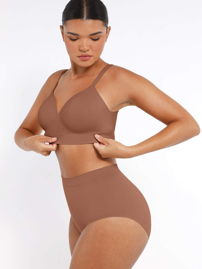 Everenza Eva Wireless Push-Up Support Bra — Foam Cups & Adjustable Band – Light Brown