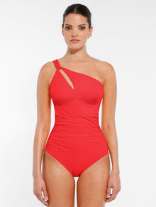 Everenza Isla One-Shoulder Sculpt Swimsuit – Bright Red