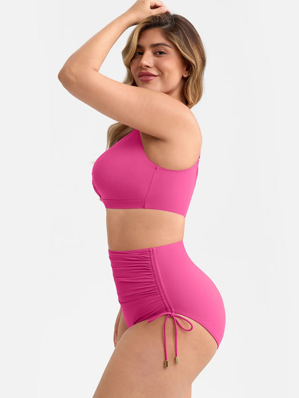Everenza Lana Drawstring Sculpt Swimsuit — Deep V-Neck – Raspberry Pink