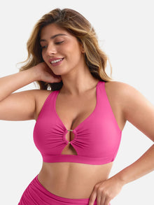Everenza Lana Drawstring Sculpt Swimsuit — Deep V-Neck – Raspberry Pink