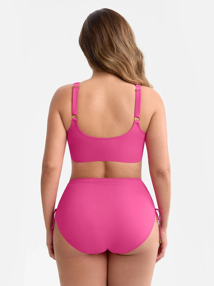 Everenza Lana Drawstring Sculpt Swimsuit — Deep V-Neck – Raspberry Pink