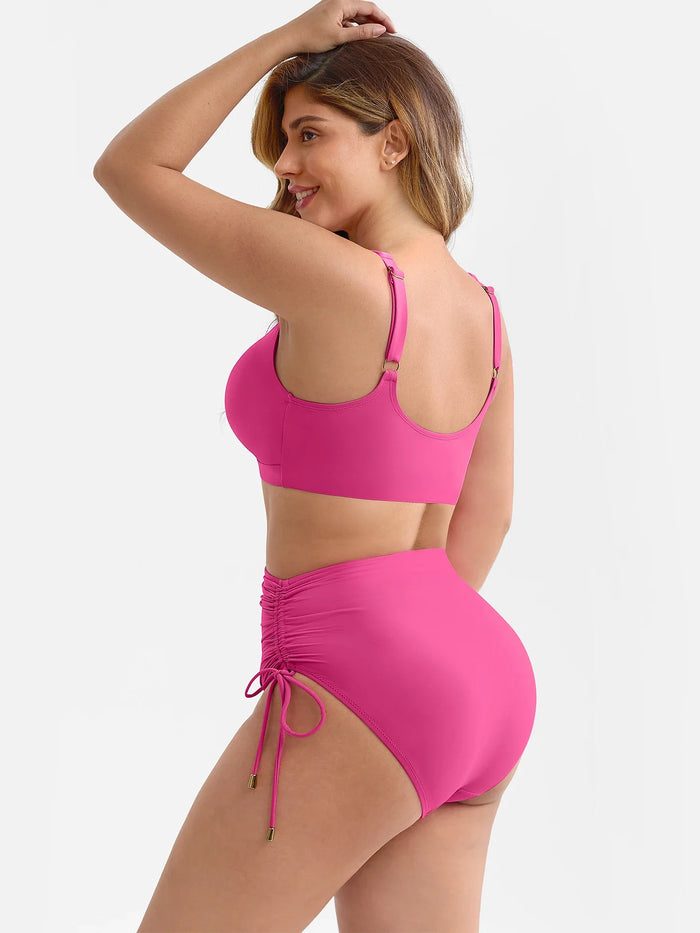 Everenza Lana Drawstring Sculpt Swimsuit — Deep V-Neck – Raspberry Pink